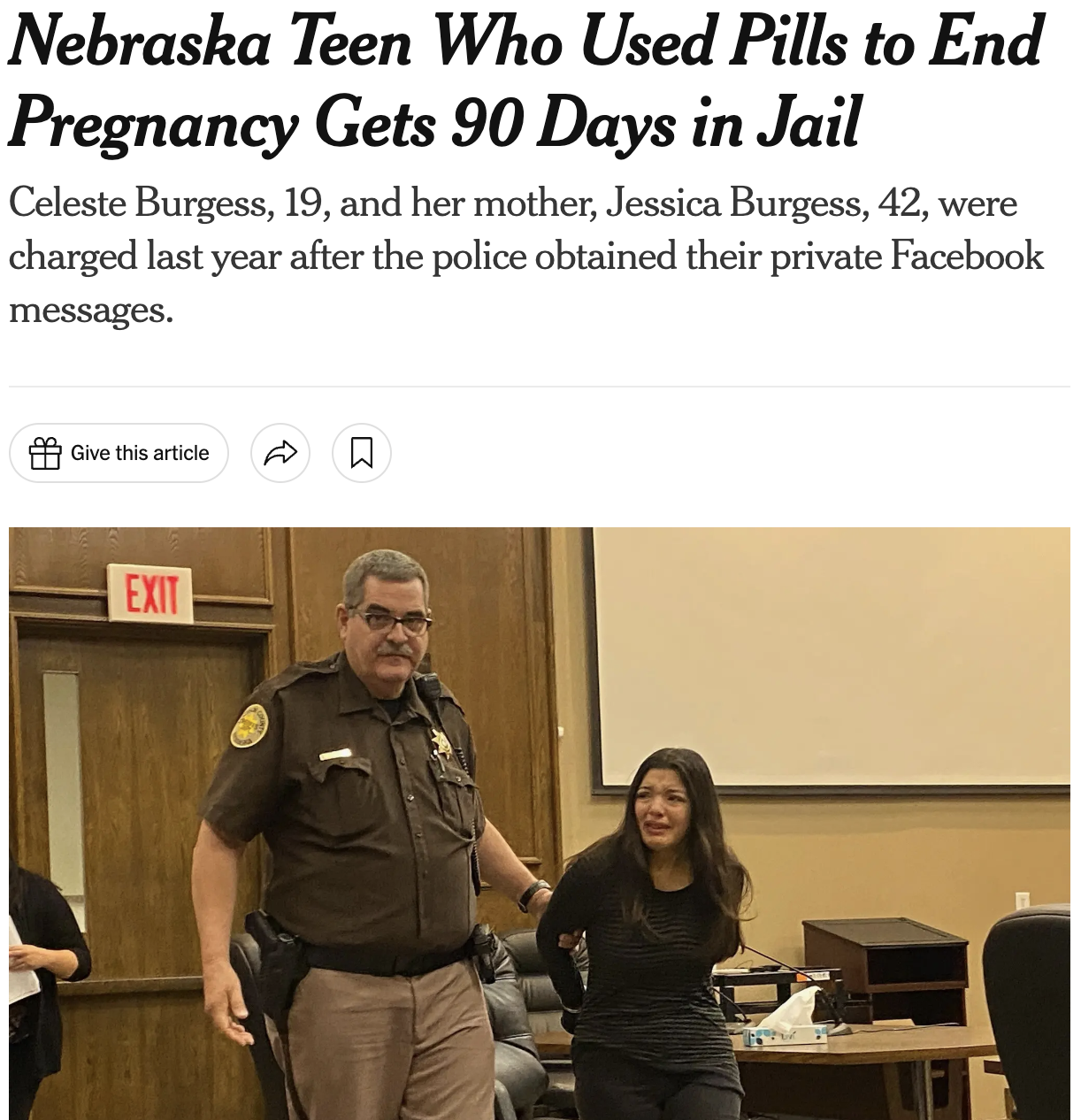[Nebraska girl who used pills to end pregnancy gets 90 days in jail... the police obtained their private Facebook massages]