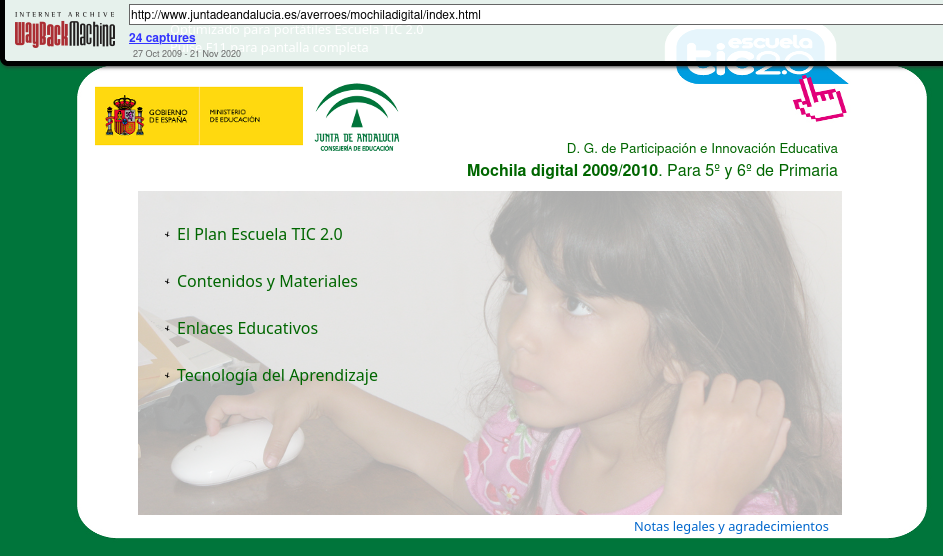 [captura de la portada de la mochila digital de Andalucía]