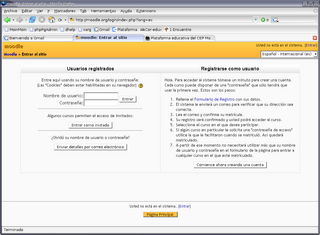 página de autentificación en un sitio moodle