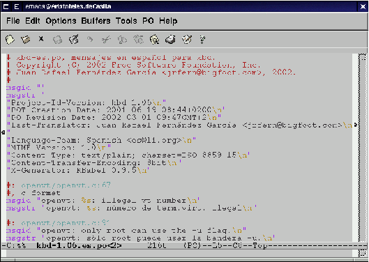 
		Emacs en modo
		po, fichero traducido
	      